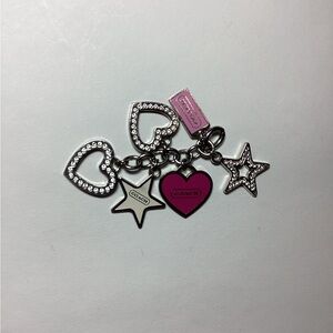 Coach Silver and Pink Heart Star Keychain